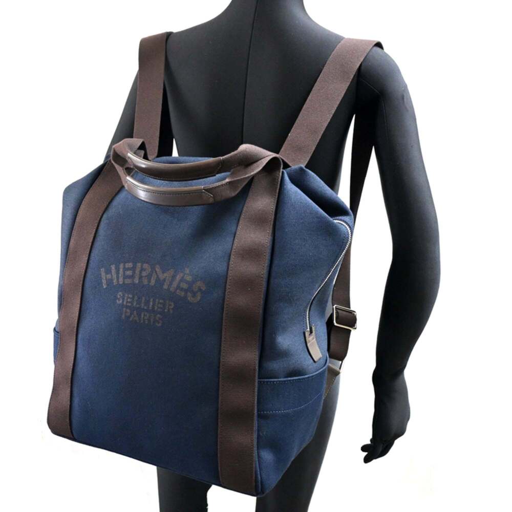 Hermes Sac de Pansage Groom Women's/Men's Backpack/Daypack, Canvas, Navy - Picture 9 of 10